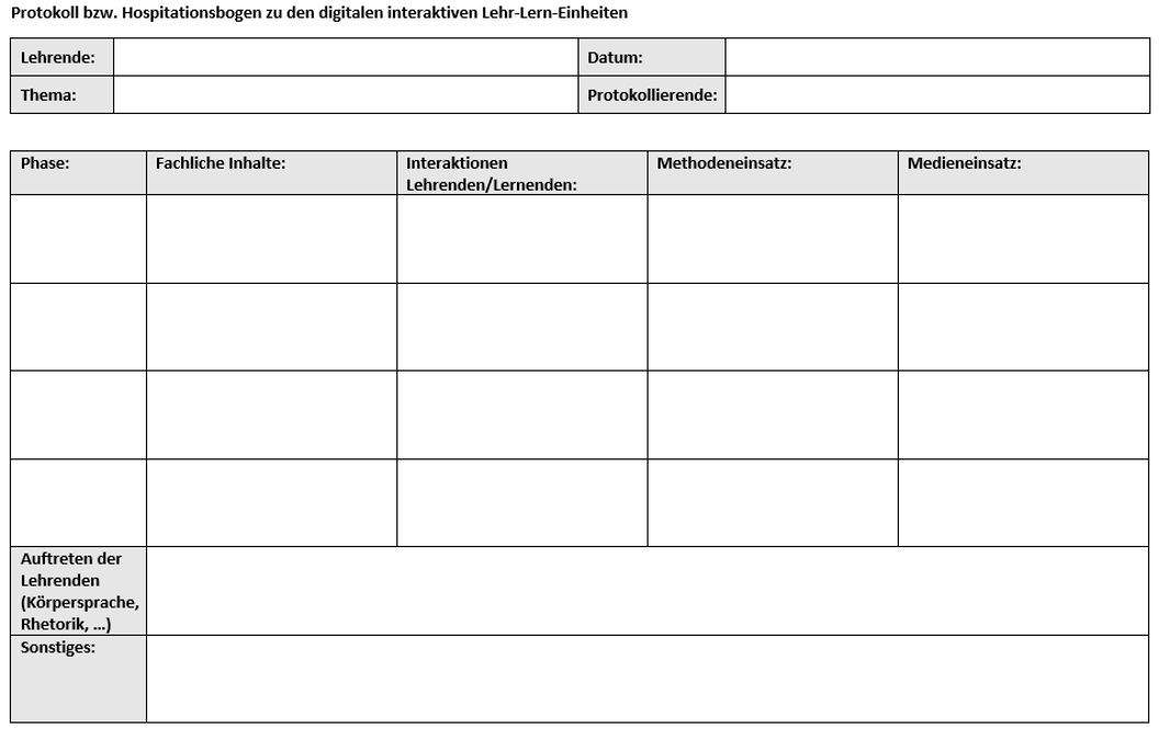 Beispiel eines Hospitationsbogens
