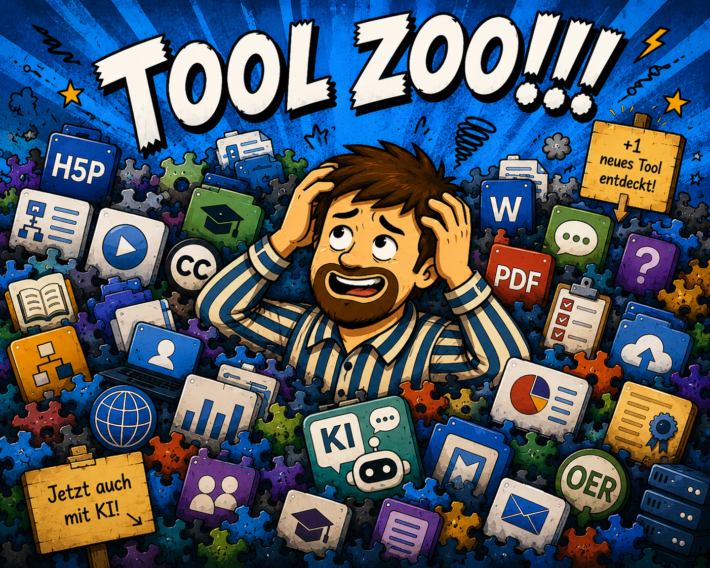 Comicgrafik zum wachsenden Tool Zoo in der Lehre als Ausgangspunkt für den SciBlog iWIP